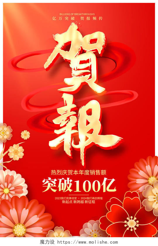 红色时尚贺报新年新春喜报海报设计